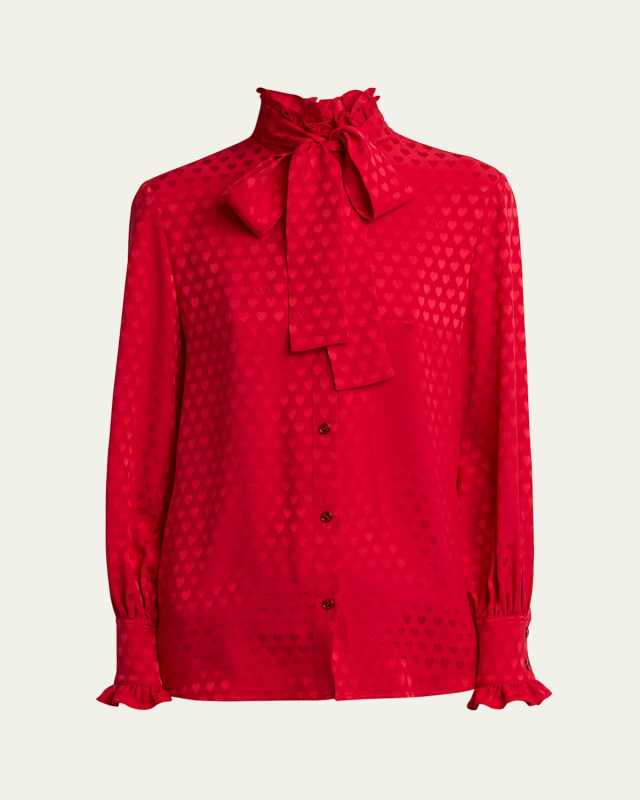 High-Neck Silk Heart Shirt